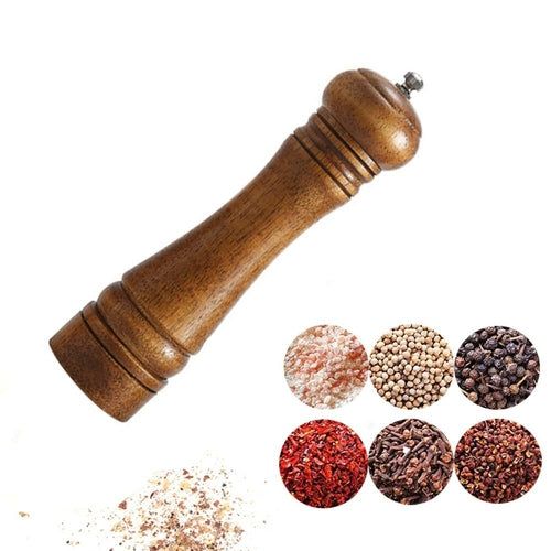 image-Solid Oak Spice Grinder - Manual Ceramic Mill 5" 8" 10"