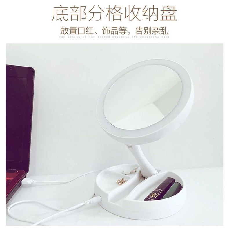 image-LED Makeup Mirror Double Sided Desktop USB Powered