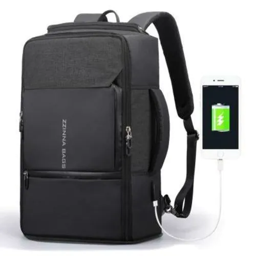 image-Men's Large Capacity Travel Backpack with USB Port - Black