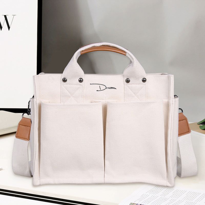image-Canvas Shoulder Bag - Black Square Messenger