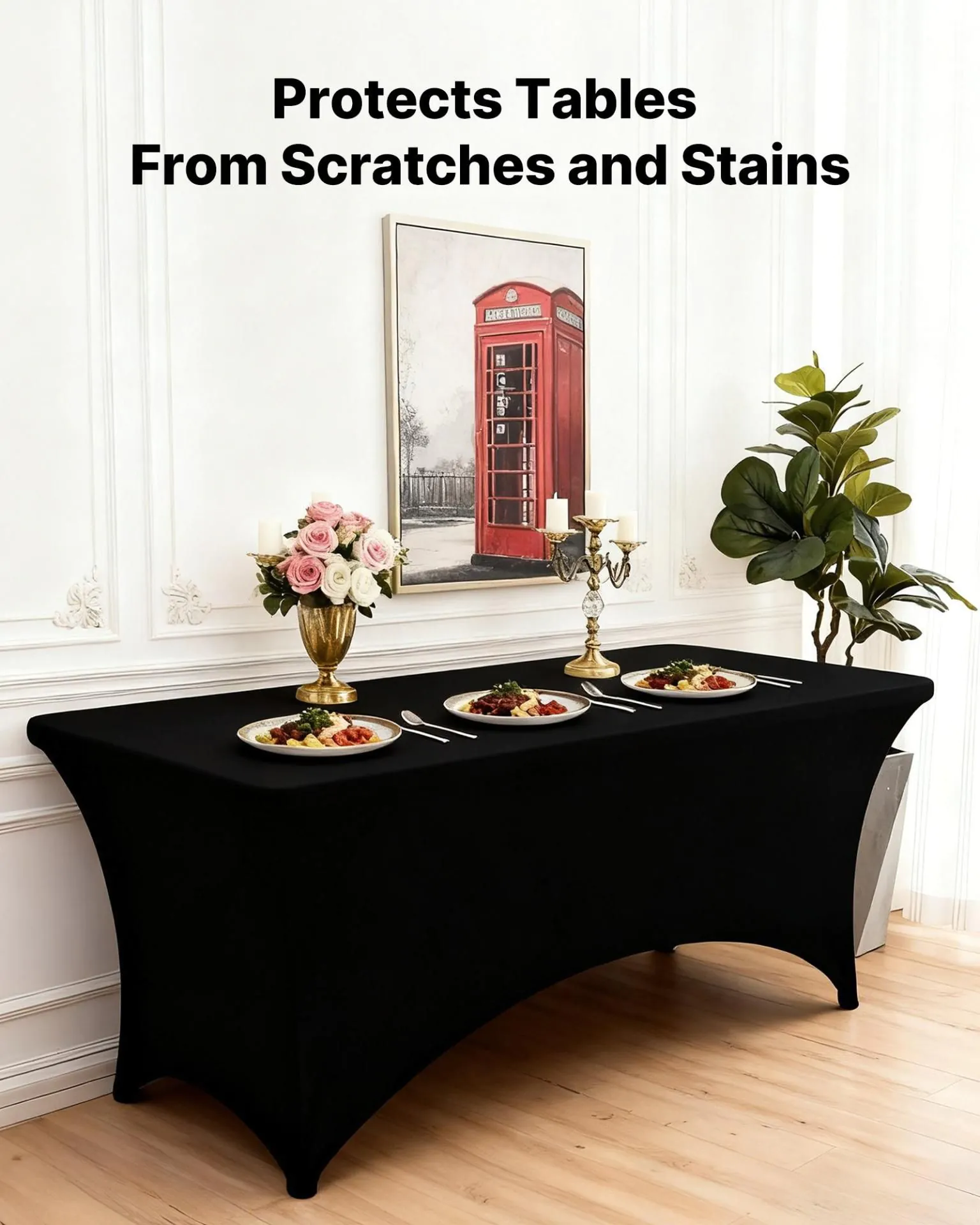 image-VEVOR 6-Pack Black Spandex Fitted Tablecloths for 6FT Tables