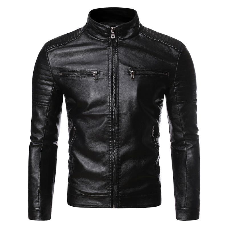 image-Men's PU Leather Jacket - Large Size Zipper Motorcycle Jacket 