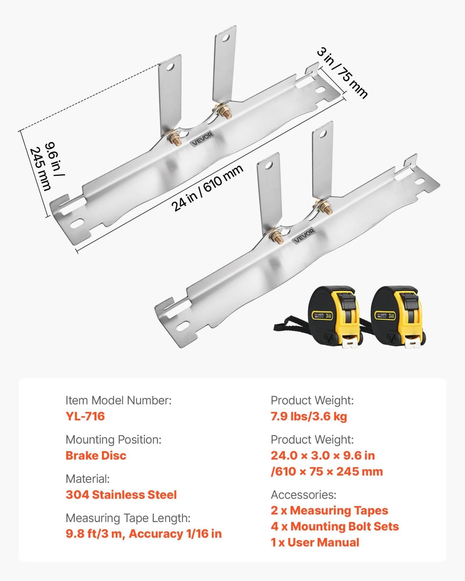 image-VEVOR Wheel Alignment Tool, 2 PCS Stainless Steel Heavy Duty Toe Alignment Plates with 2 Measuring Tapes, Accurate Automotive Wheel Tools for Home Use, Compatible with Cars, Trucks, SUVs, and Vehicle