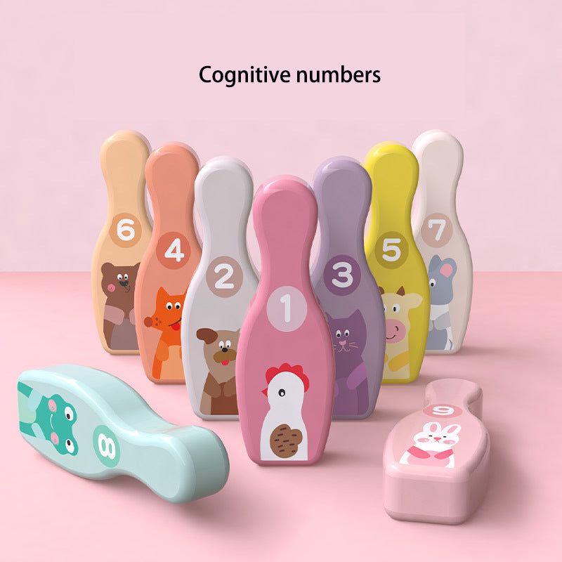 image-Animal wooden bowling toy