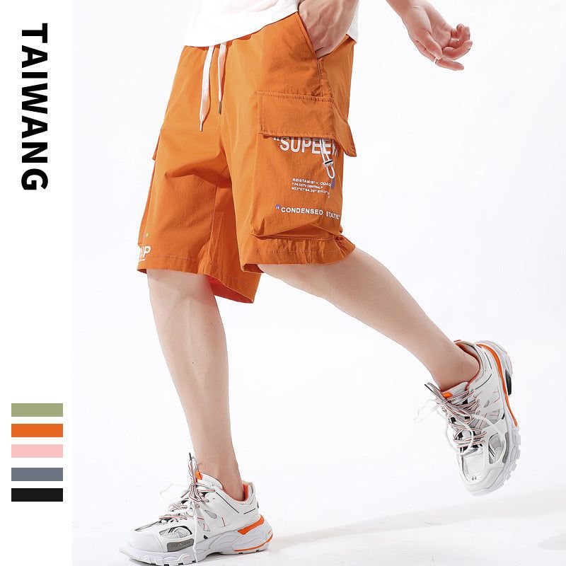 image-Men's Cargo Shorts - Pink Polyester Loose Fit Summer
