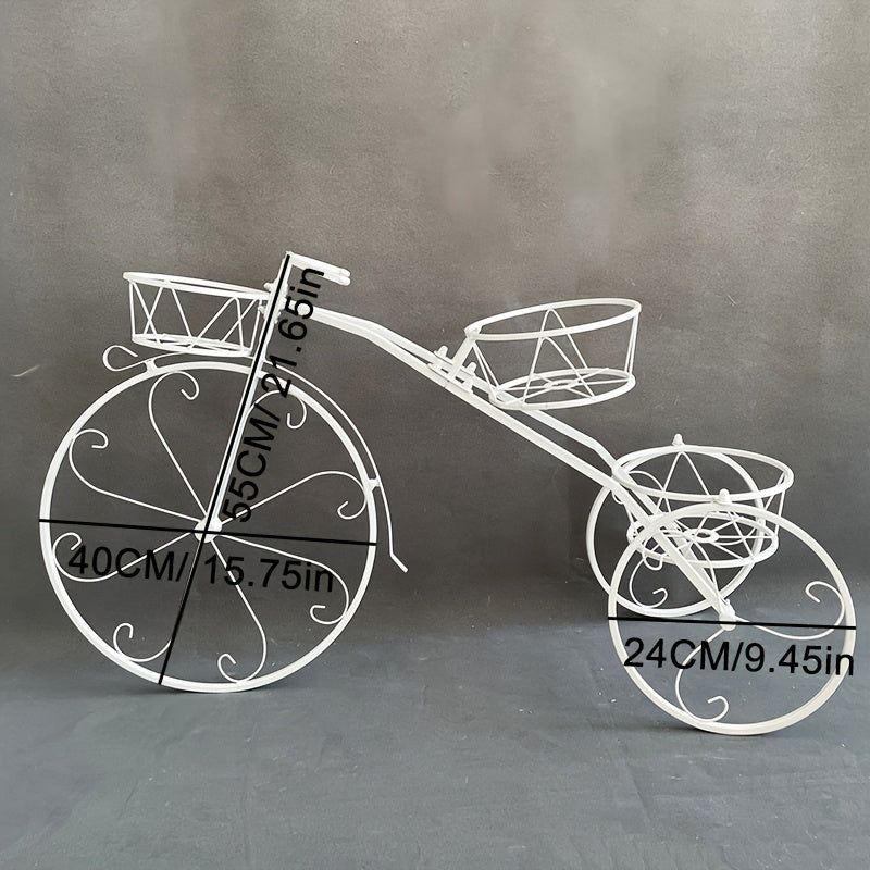 image-White Metal Bicycle Planter Stand for Indoor Outdoor Use