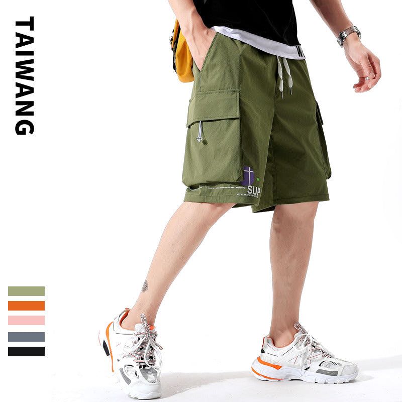 image-Men's Cargo Shorts - Pink Polyester Loose Fit Summer