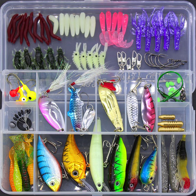 image-Fishing Gear Sequined Soft Bait Set, 100pcs Plastic + Steel Box Set