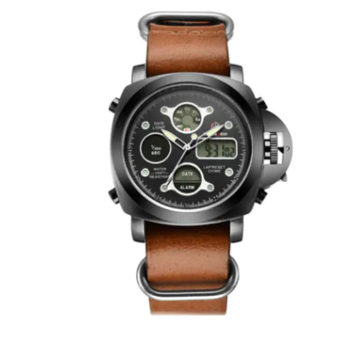 image-Men's Sports Watch - 44mm Analog Digital Leather Strap