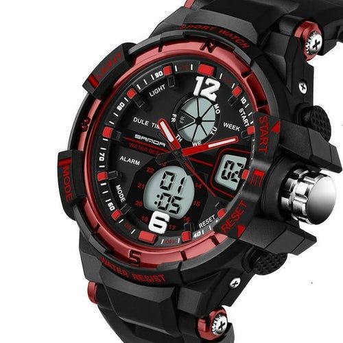 image-Men's Dual Display Electronic Watch - 50mm Black Plastic Band