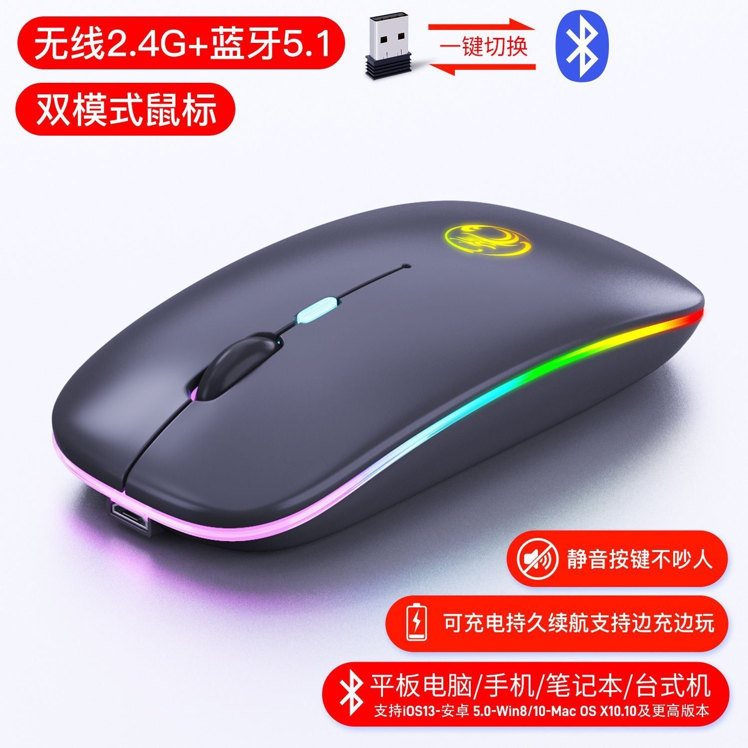 image-IMICE E-1300 Dual Mode Wireless Silent Mouse Pink 