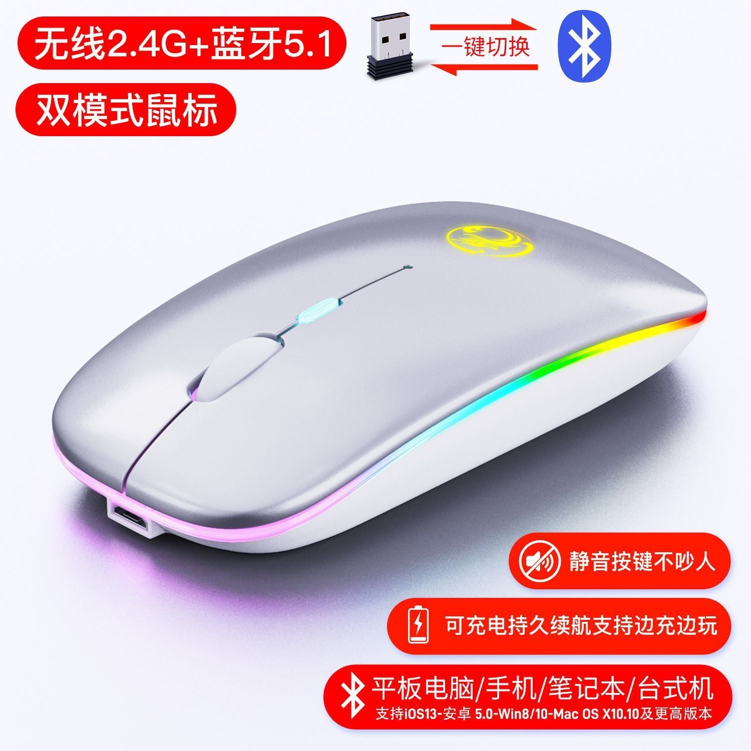 image-IMICE E-1300 Dual Mode Wireless Silent Mouse Pink 
