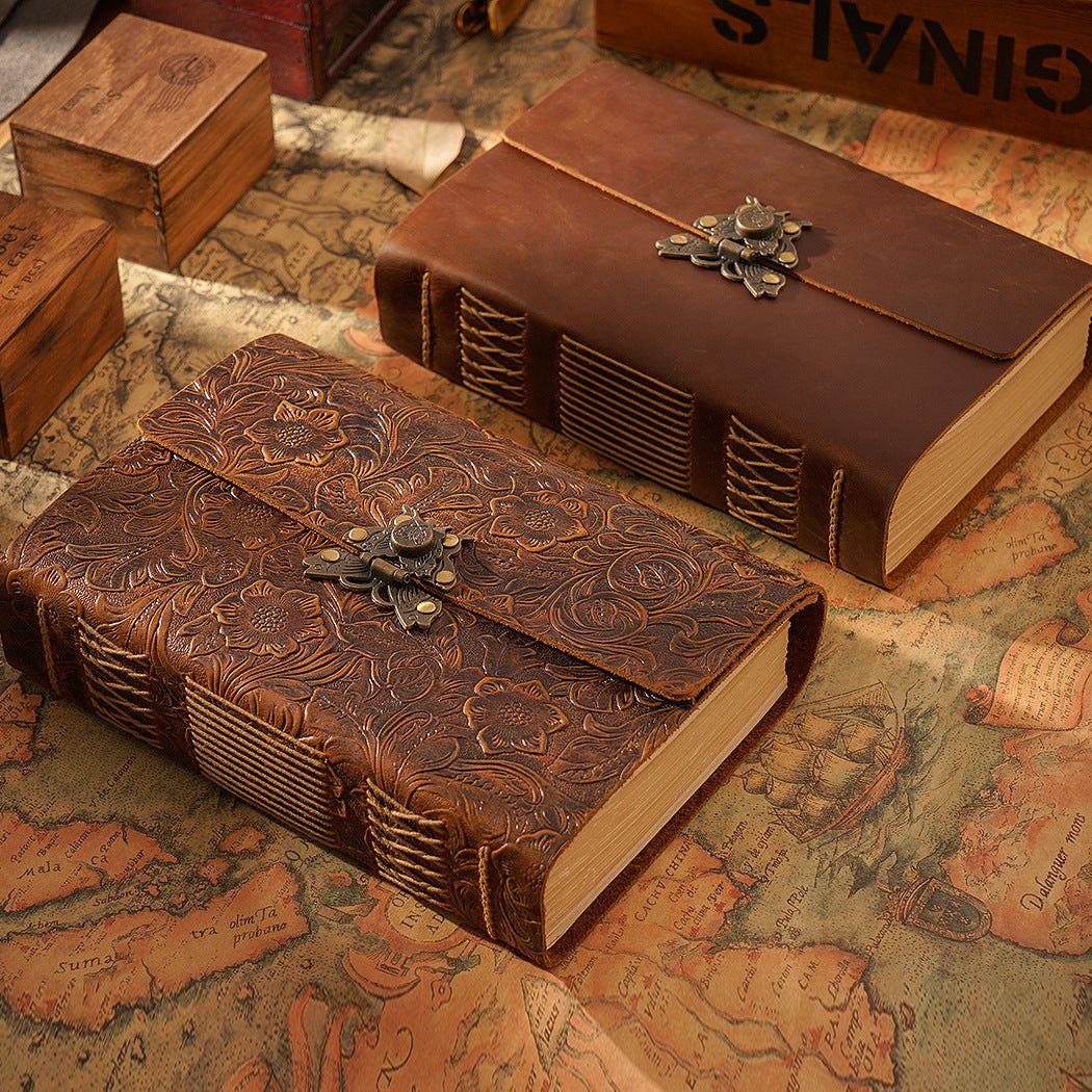 image-Handmade Cowhide Sketchbook - Retro Traveler Notebook