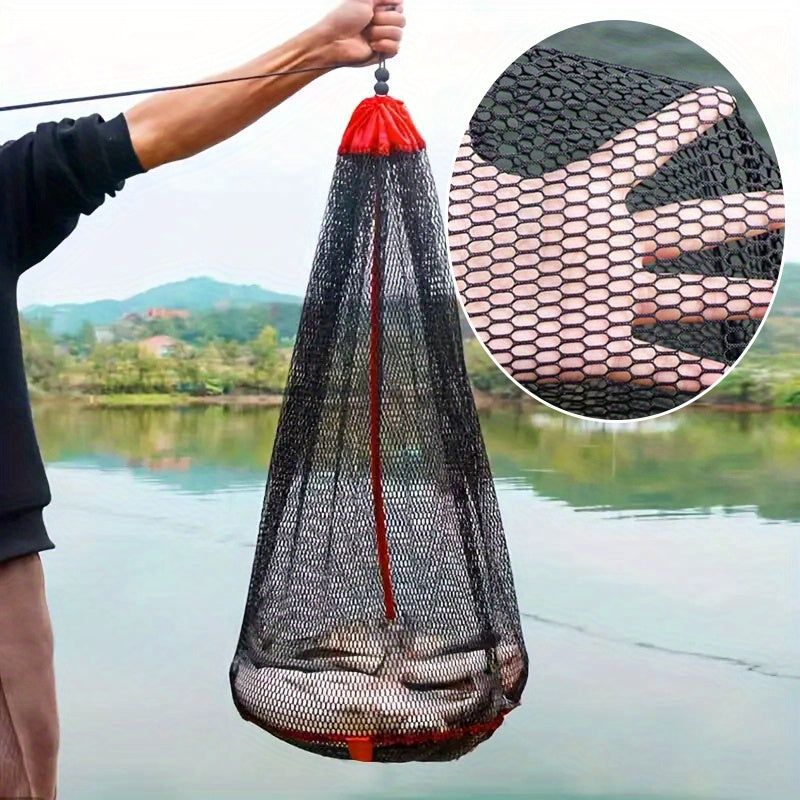 image-Nylon Fishing Net Bag - Black 40cm x 50cm with Handle