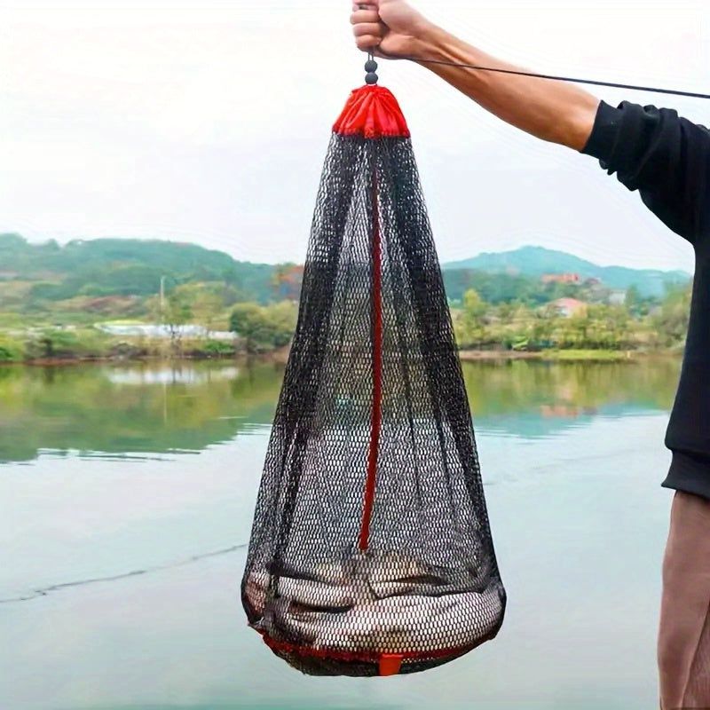 image-Nylon Fishing Net Bag - Black 40cm x 50cm with Handle
