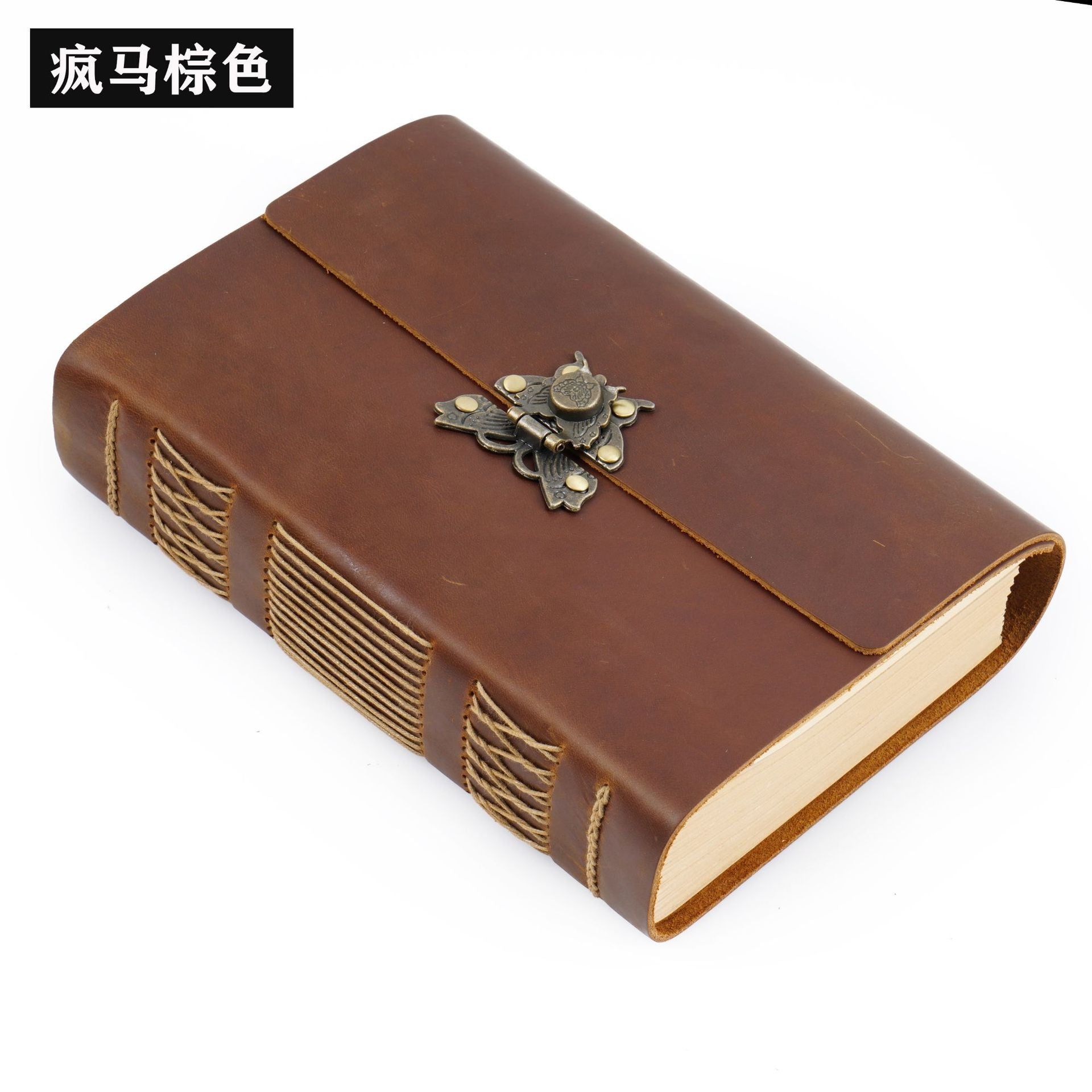 image-Handmade Cowhide Sketchbook - Retro Traveler Notebook