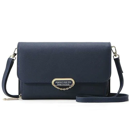 image-Women's PU Leather Small Messenger Bag - 20cm Black