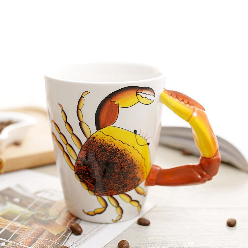 image-Pure Hand-Painted Ceramic Water Cup - Cartoon Design, 400ml
