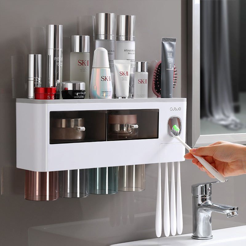 image-Wall-Mounted Toothbrush Rack - Semi-Transparent Black