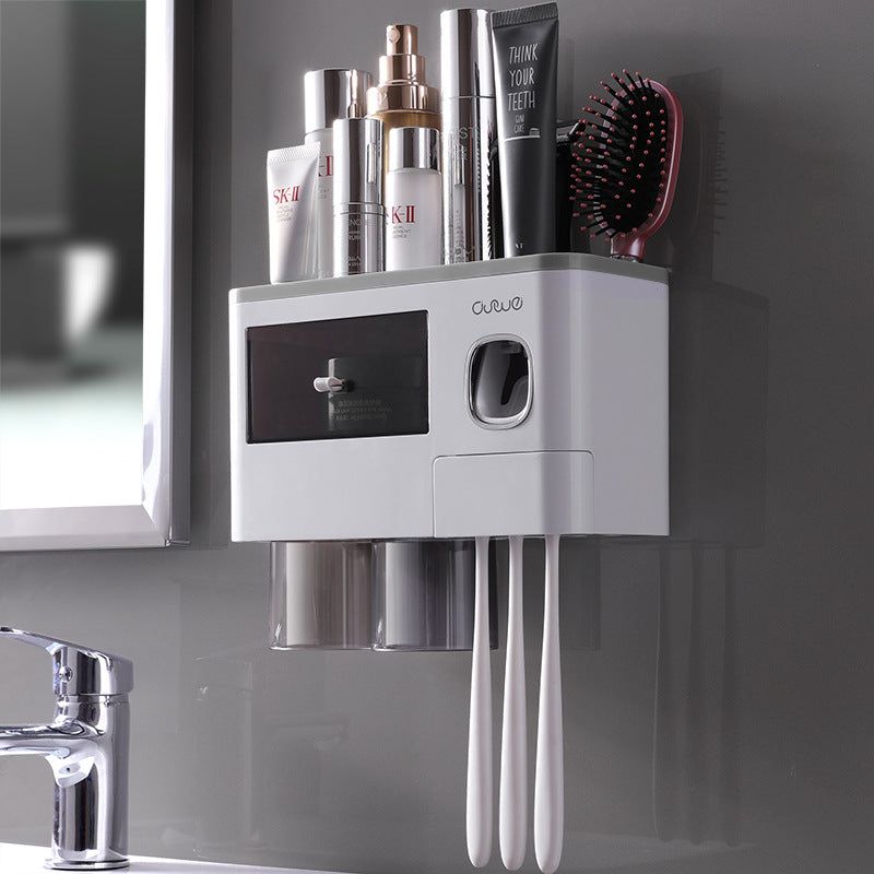 image-Wall-Mounted Toothbrush Rack - Semi-Transparent Black