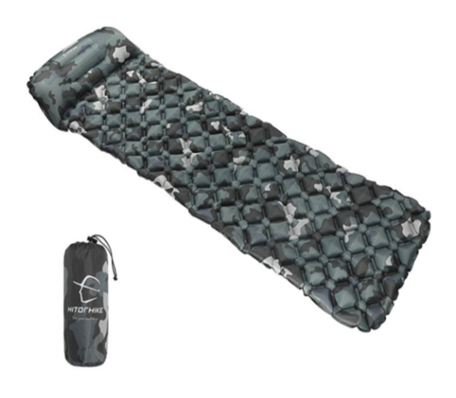 image-Inflatable Camo Sleeping Pad - Waterproof Nylon Camping Mat