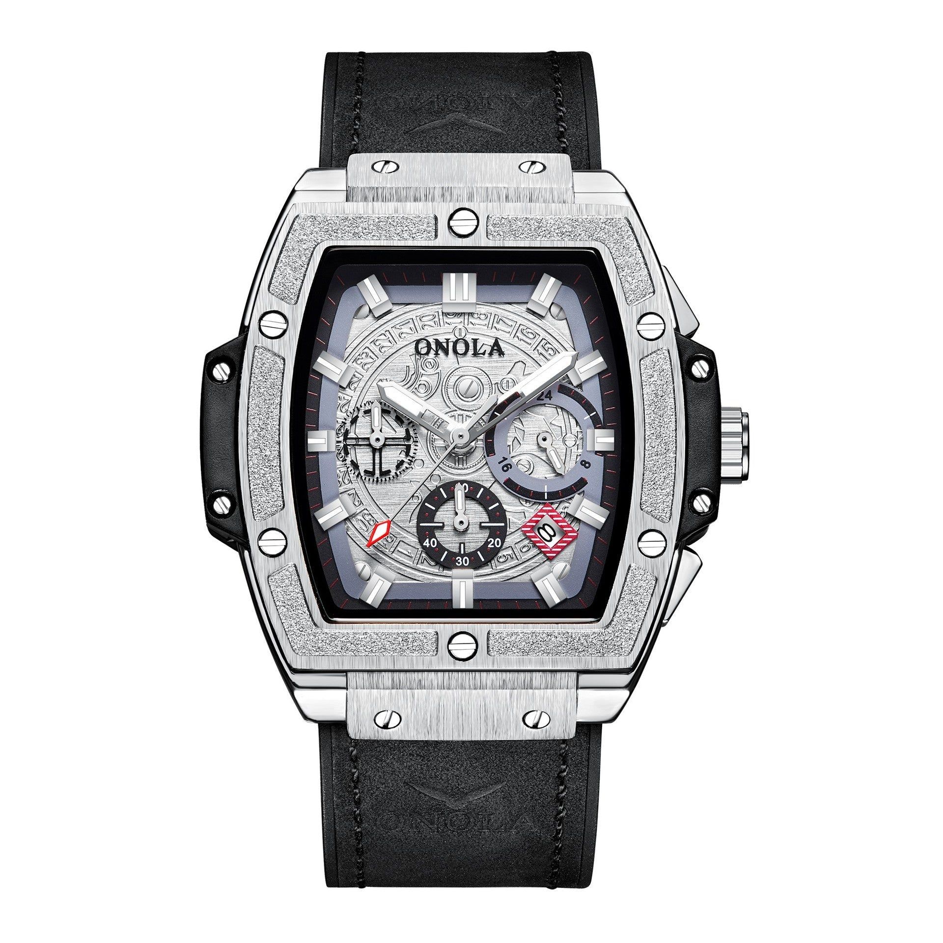 image-Men's Multifunctional Quartz Watch - 46mm Leather Waterproof