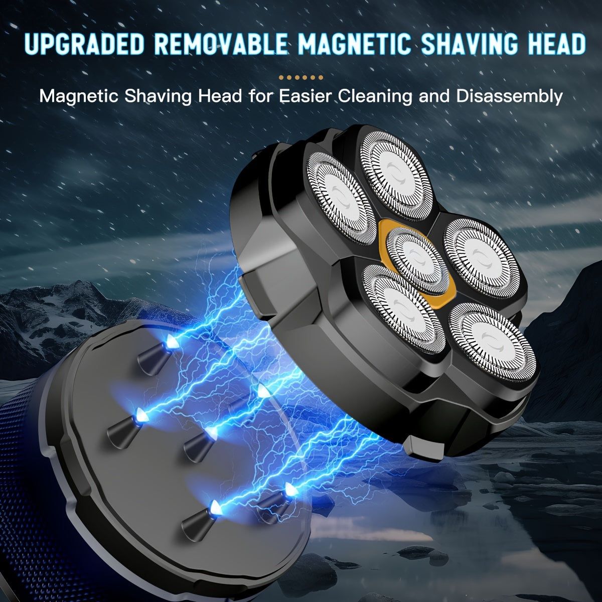 image-Electric Head Shaver 6D for Bald Men - Blue USB Rechargeable 