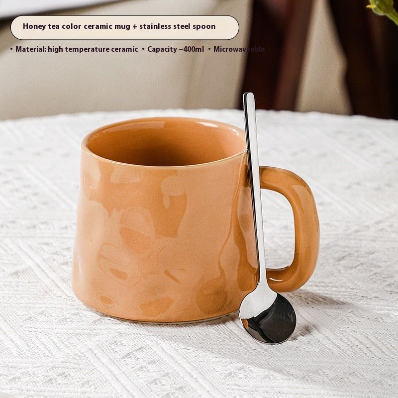 image-Niche Design Ceramic Coffee Cup with Spoon - Universal Style
