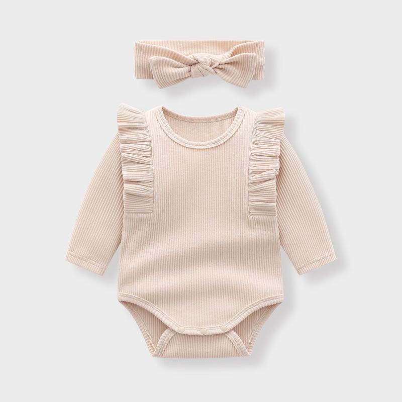 image-Ruffle Sleeve Baby Long Sleeve Bodysuit - Cotton, 3 Colors, 0-36 Months