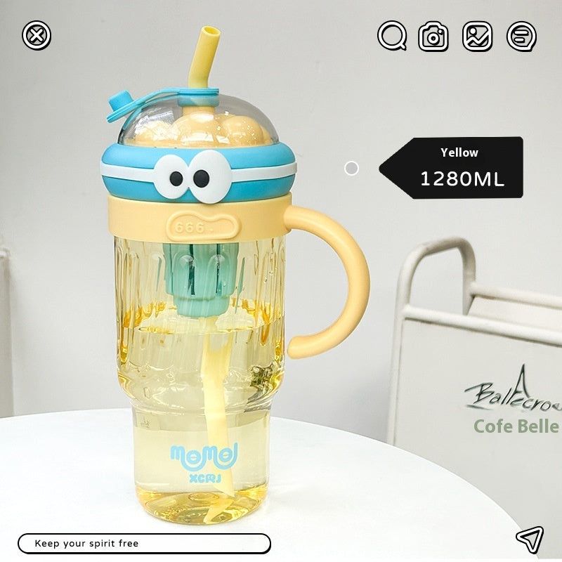 image-Water Cup with Straw 1280ML - Pink, Purple, Yellow, Blue, Black