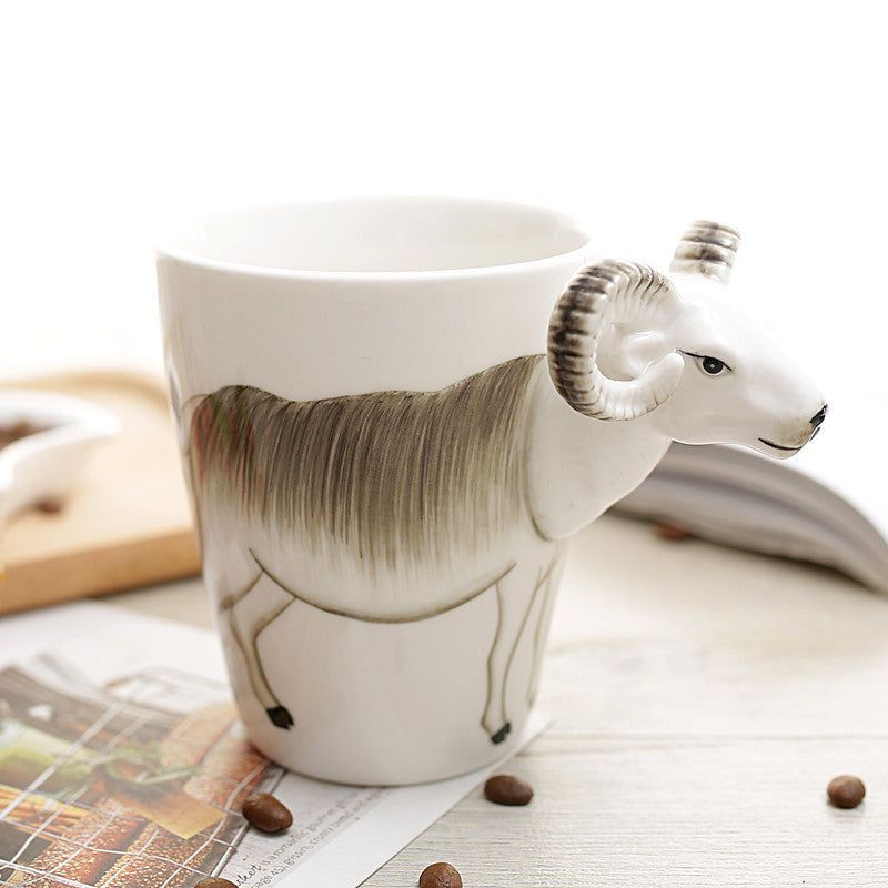 image-Pure Hand-Painted Ceramic Water Cup - Cartoon Design, 400ml