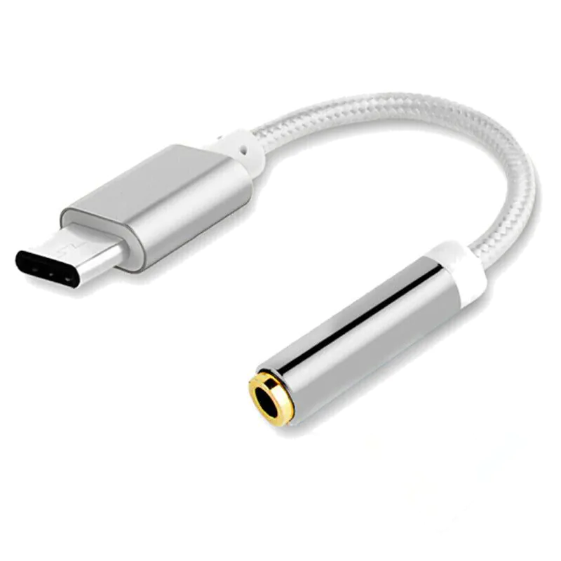 image-Weaving Type-C to 3.5mm Audio Adapter Cable - Black Silver Gold Rose Gold