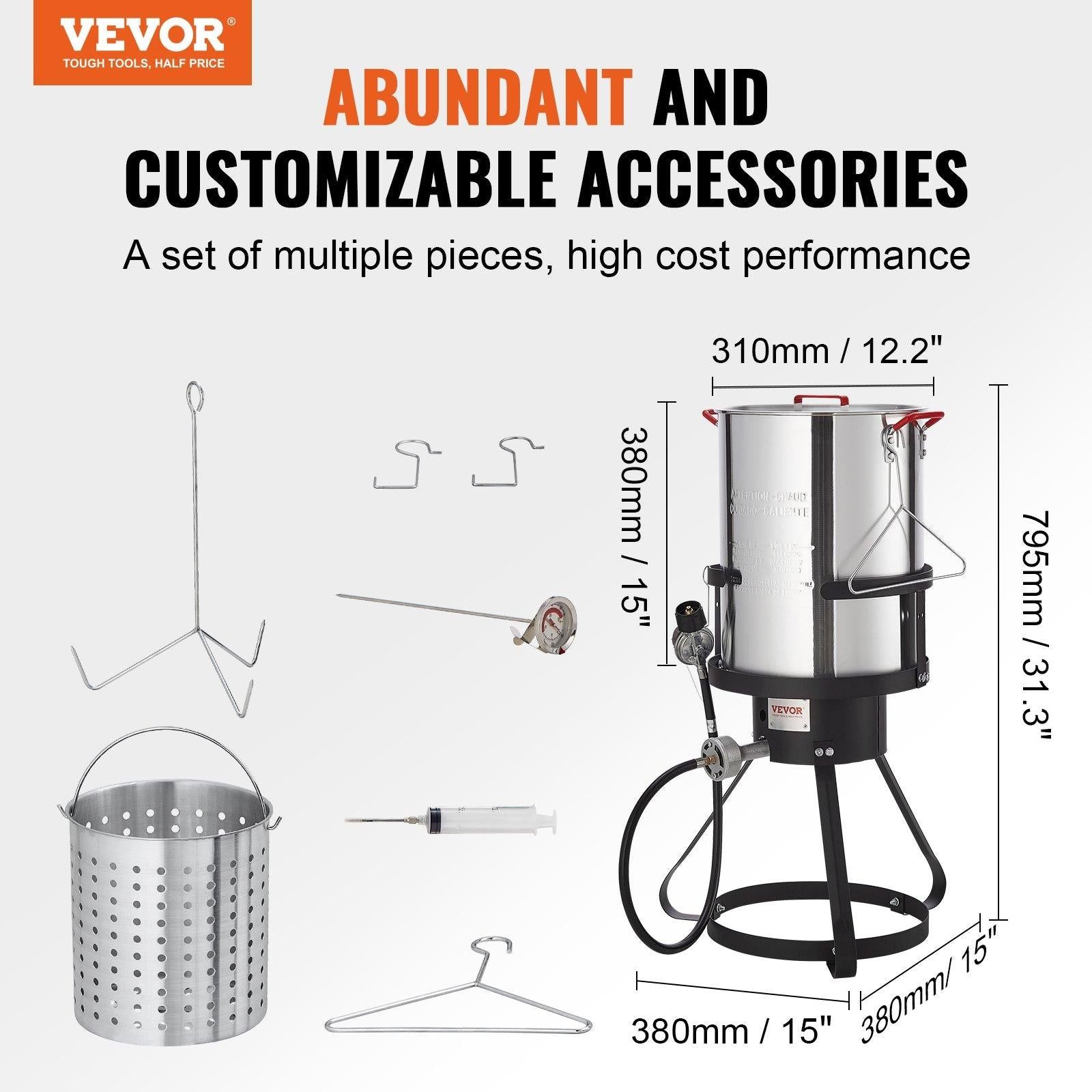 VEVOR 30-qt Turkey Fryer & Steamer Set - 54,000 BTU Propane