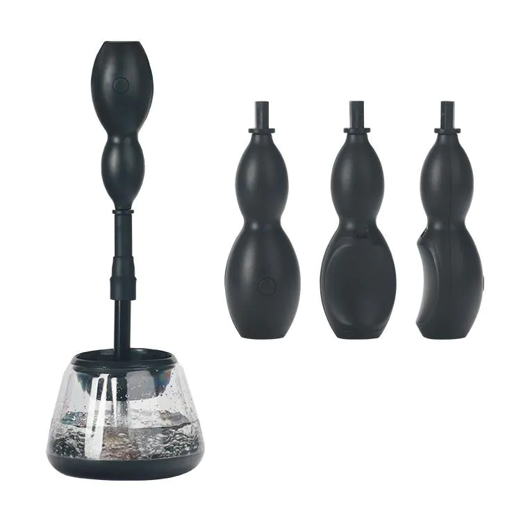 image-Electric Makeup Brush Cleaner with 3 Silicone Containers - Black