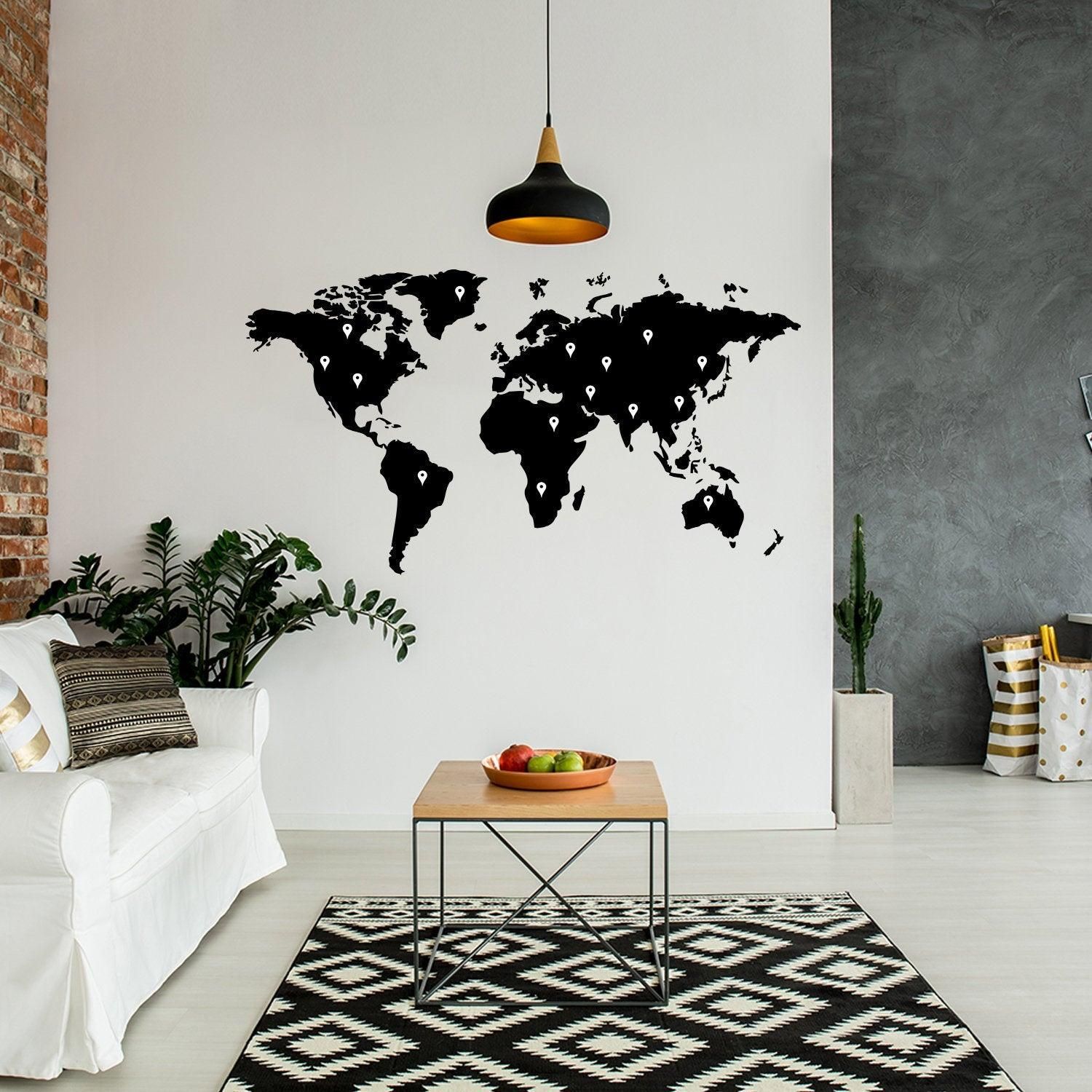 image-Large World Map Wall Decal - Vinyl Decor Sticker - Vibrant & Detailed (63 characters)