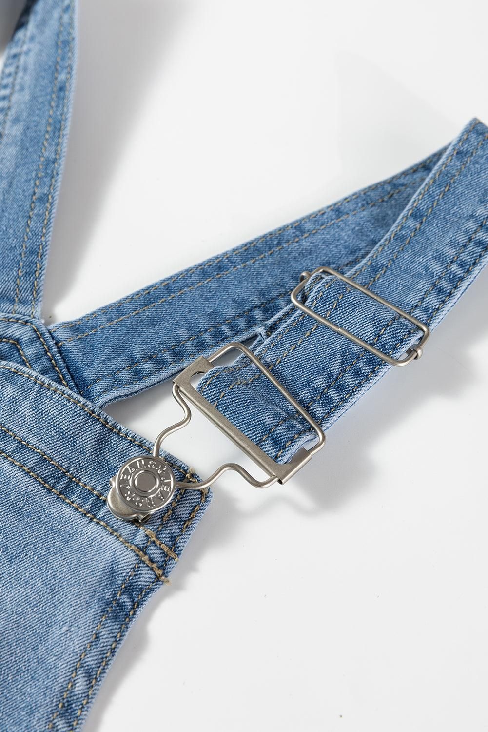 image-Brooklyn Adjustable Buckle Barrel Overalls - Denim
