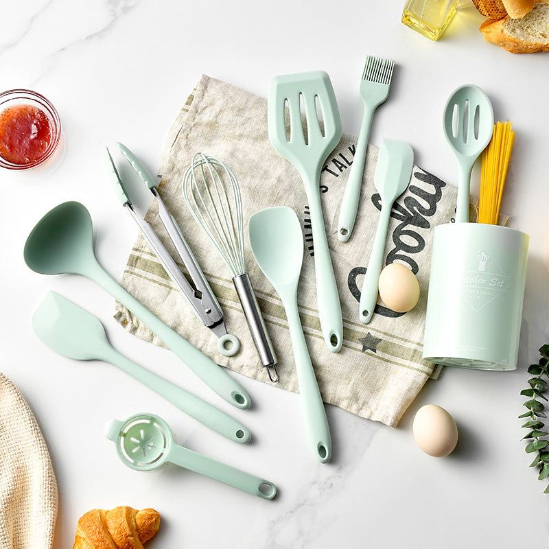 image-Non-Stick Silicone Cooking Spoon and Spatula Set - Multicolor 