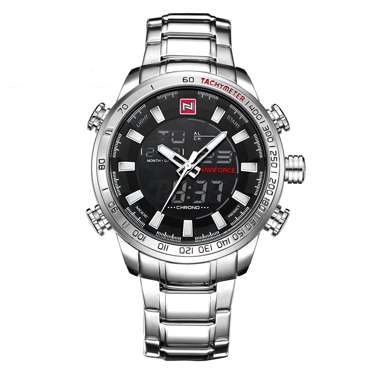 image-Luminous Quartz Men's Watch with Stainless Steel Band 48mm
