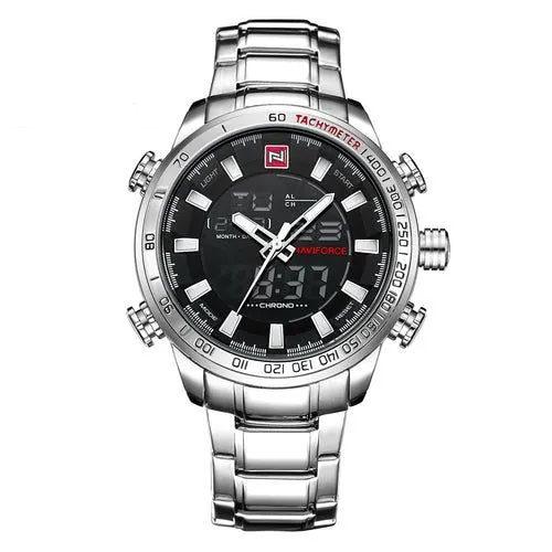 image-Luminous Quartz Men's Watch with Stainless Steel Band 48mm