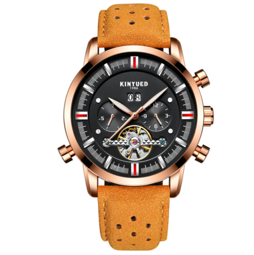 image-Men's Leather Strap Watch - 42mm Large Dial Classic Design