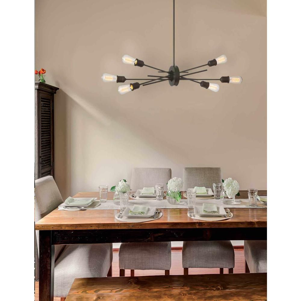 image-Dainolite 6LT Pendant Light, Horizontal, Espresso Metal, 6 Bulbs, Dimmable 