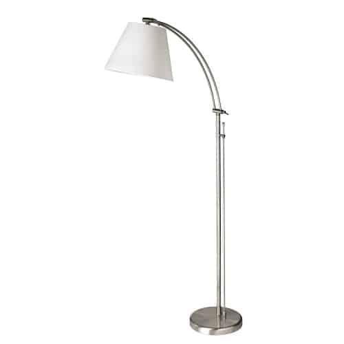 image-Dainolite Adjustable Floor Lamp - Satin Chrome, White Shade, 8ft Height
