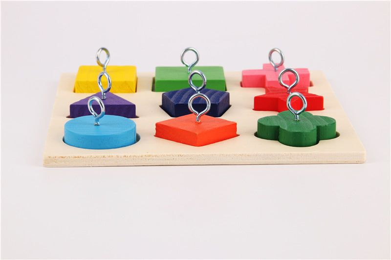 image-Parrot Training Toy Wooden Blocks 9 Colors