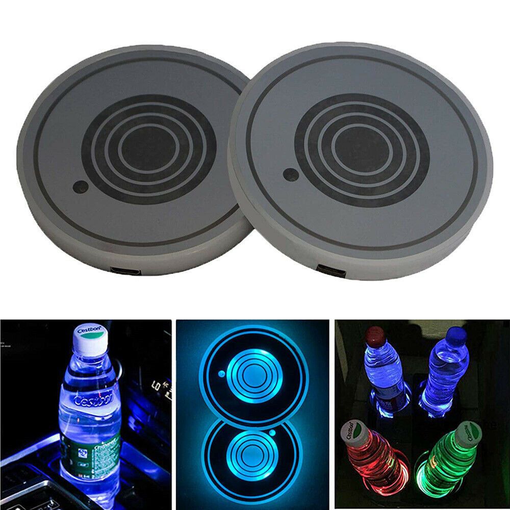 image-USB Charging Car Led Cup Holder Mat - Waterproof 68mm Acrylic