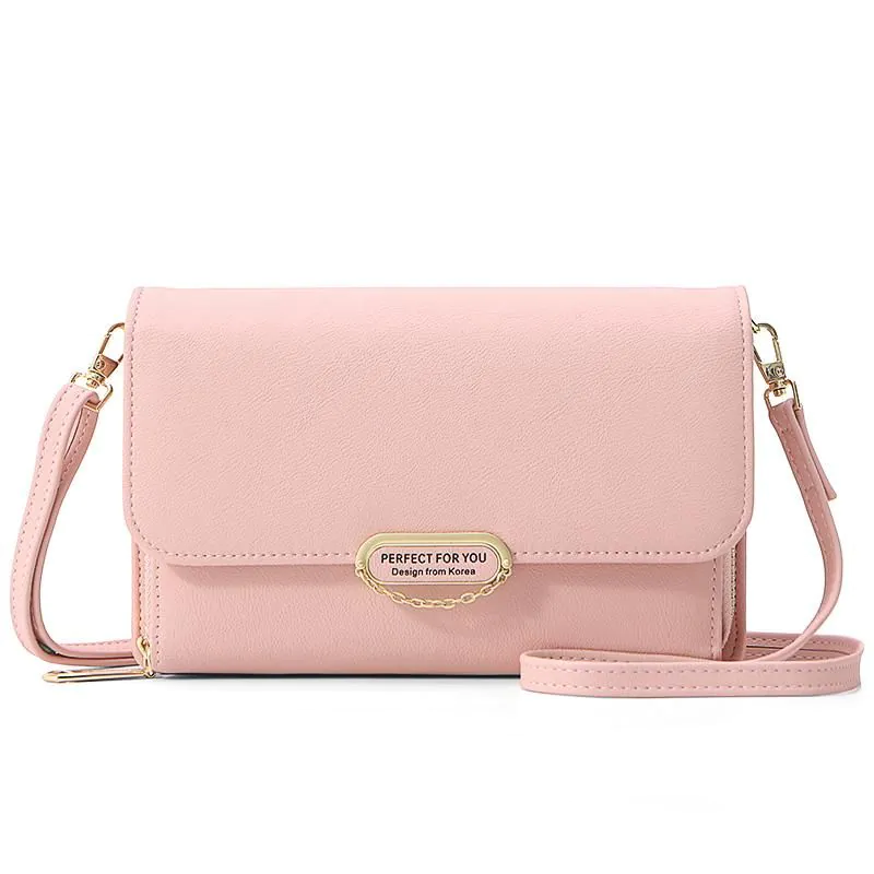 image-Women's PU Leather Small Messenger Bag - 20cm Black