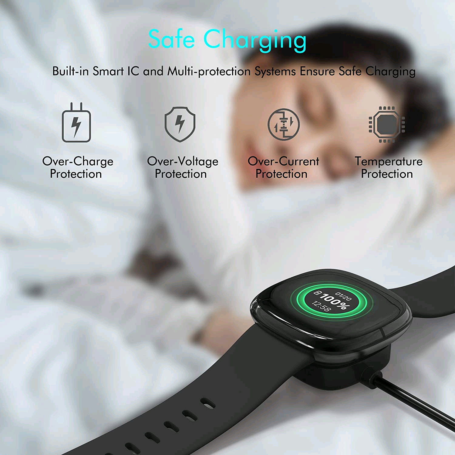 image-USB Magnetic Charger for Fitbit Sense, Versa 3 & 4 - 3.3ft Black 