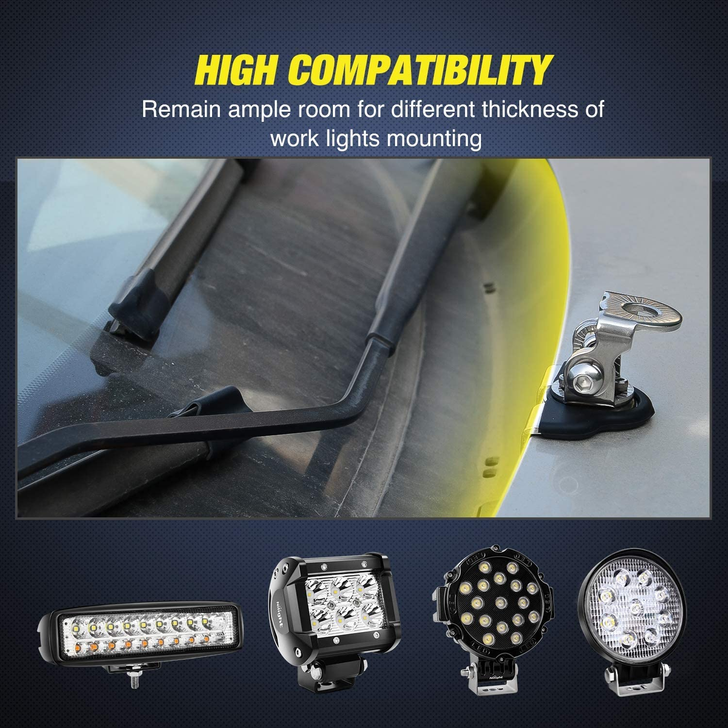 image-2-Pack Stainless Steel Hood LED Light Bar Mount Brackets 
