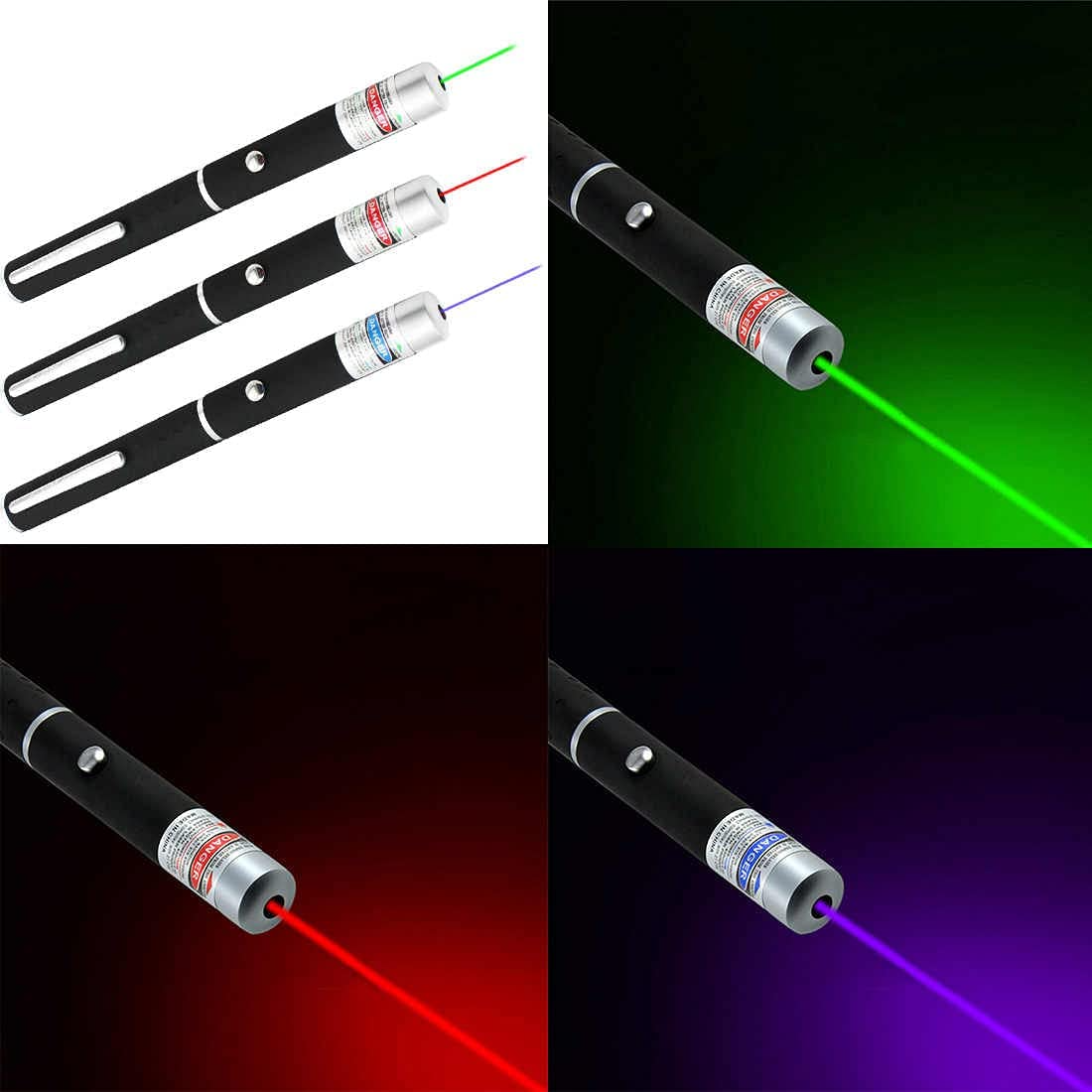 image-3-Pack Laser Pointer Pens - Green, Blue, Red Visible Beam