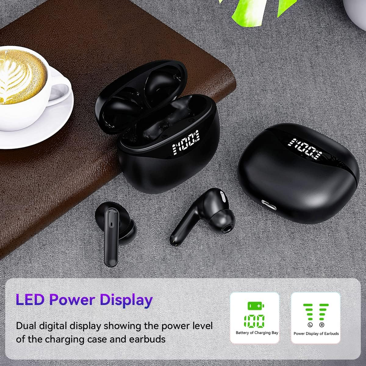 image-TWS Bluetooth 5.3 Earbuds - ANC Wireless Headphones with 1000mAh Case 
