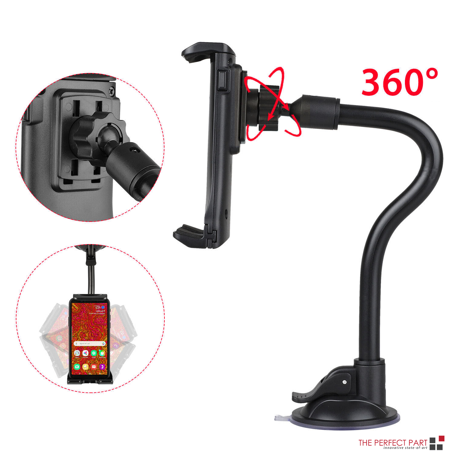 image-Universal Car Windshield Mount - 13" Gooseneck Holder for 4-12" Devices